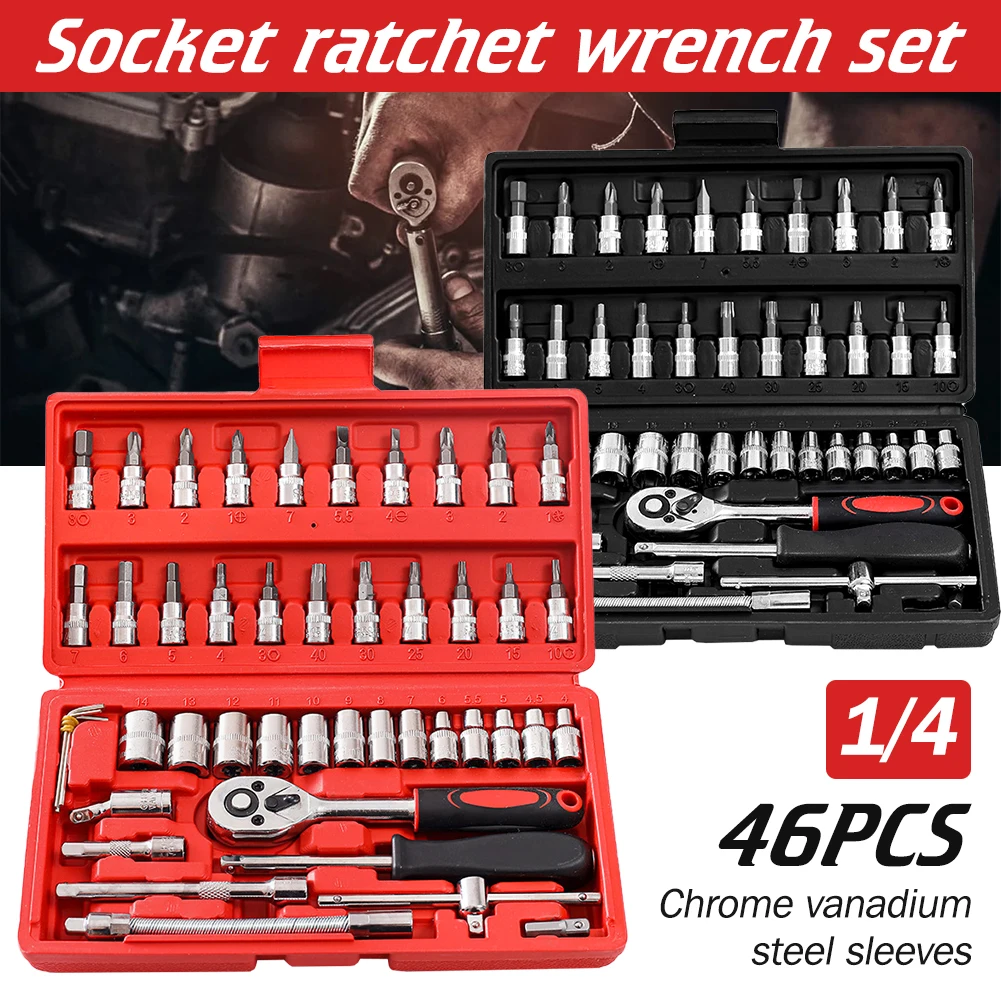 46 Piece Set Of Ratchet Socket Wrench Combination Toolbox Set For Maintenance Of Steam Engines And Motorcycles For Household Use