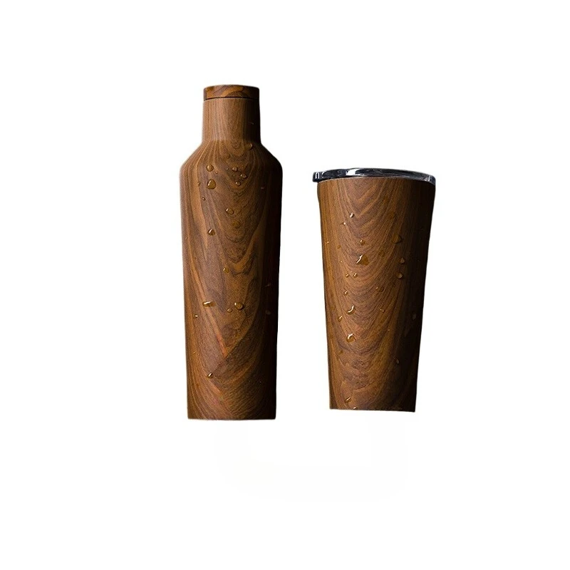 

Wood grain coffee cup girls high value large capacity stainless steel water cup