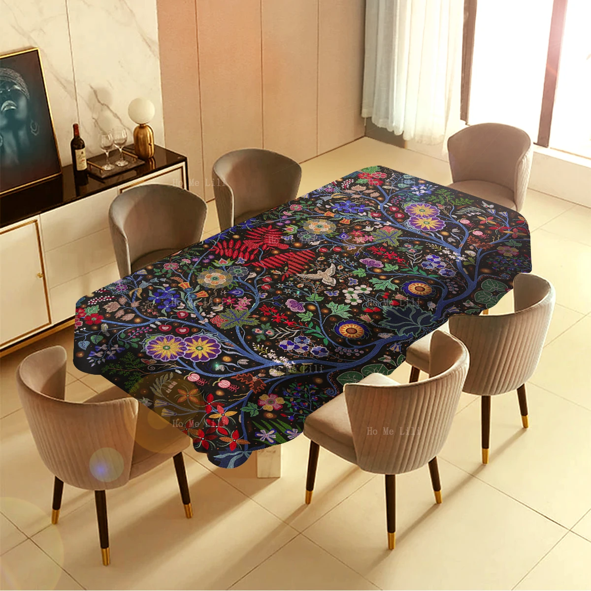 Wisdom Of The Universe Flowers And Birds Quetzal Green Mexican Pattern Washable Tablecloth By Ho Me Lili For Tabletop Decor