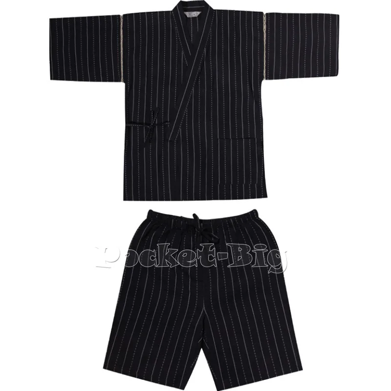 2Pcs/Set Men Jinbei Japanese Kimono Short Sleeve Sleepwear Cotton Pajama Breathable and Thin Loungewear Japanese Cosplay