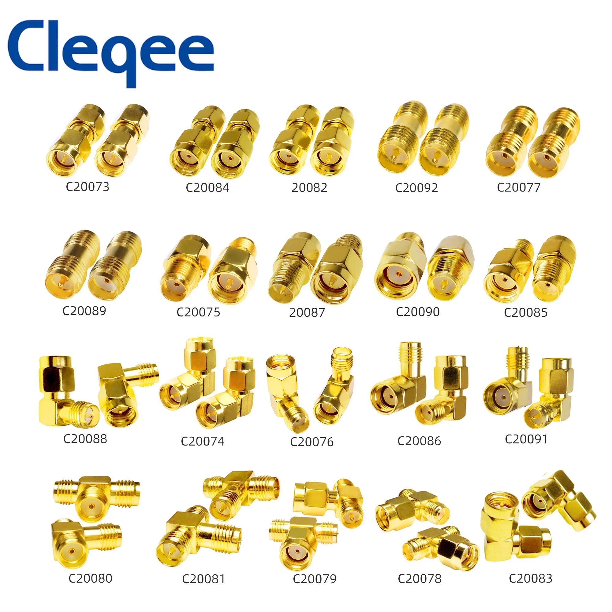 Cleqee 1PC SMA To SMA Male Female Gold Plated RP SMA To SMA Male RPSMA Connector RF Adapter Straight Bent  L/T Type