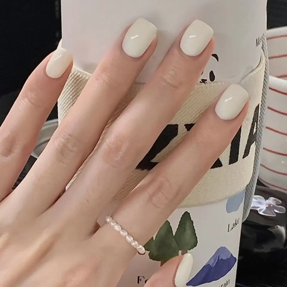 24 Piezas Uñas Postizas Cortas, Francesas Simples en Blanco, Cobertura Completa, Desmontables, Tips de Uñas Presionadas, Uñas Falsas 3