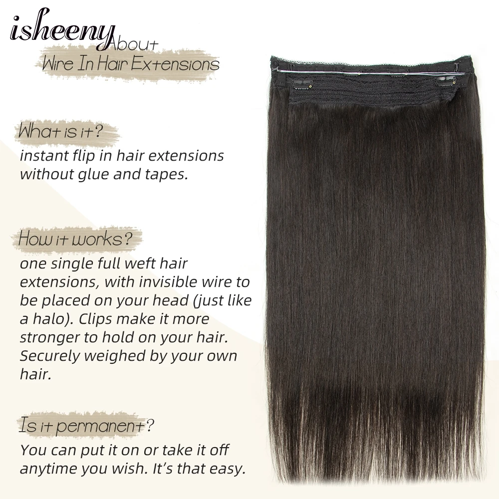 Isheeny Vis Draad Human Hair Extensions 12 "-24" Verstelbare Machine Gemaakt Remy Clip In Een Stuk Natuurlijke menselijk Haar Inslag