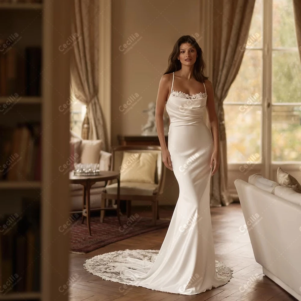 

Vintage Wedding Dresses Graceful Bridal Gowns Satin Robes Lace Appliques Spaghetti Straps 2025 Customized Vestidos De Novia 2026