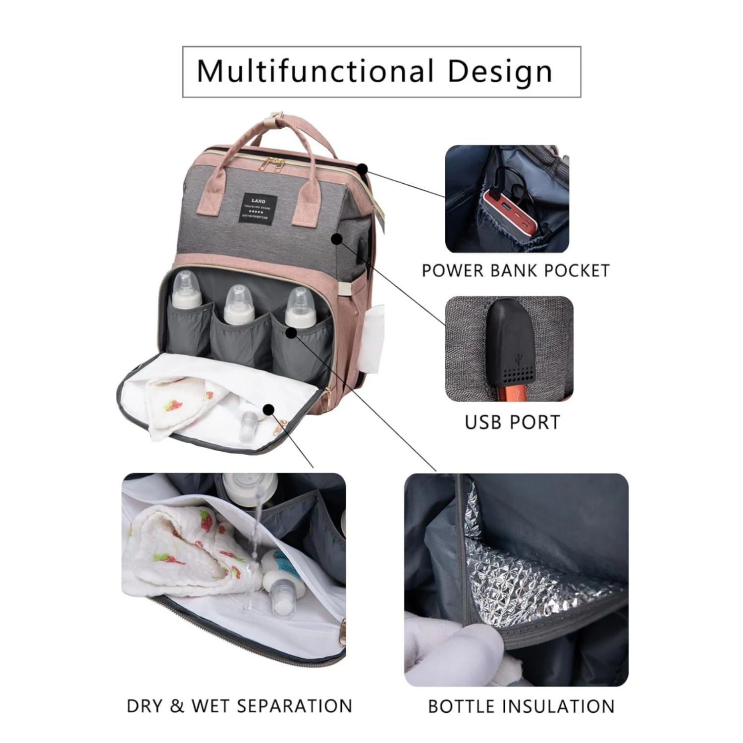 3 In 1 Foldable Baby Diaper Bags Backpack Waterproof Large Capacity Baby Travel Crib Bed Portable Maternity Mommy Baby Nappy Bag