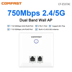 Comfast 750Mbps 5G+2.4GHz In-Wall Access Point 86 Panel WiFi AP Support 48V POE 5V2A OpenWRT with 2 RJ11 Port  KTV Hotel Home