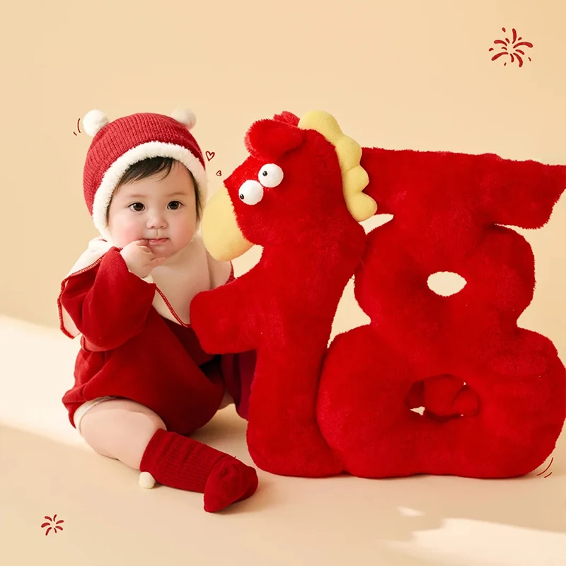 

Little Red Riding Hood Baby Photography Outfit Red Romper+Beige Bib+Knit Hat+Socks 4pcs/Set New Year Infants Photoshoot Costume