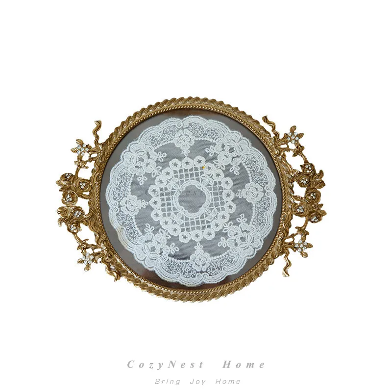 Lace tray, living room desktop fruit tray, scented candles, medium ancient fragrance storage tray, shooting props