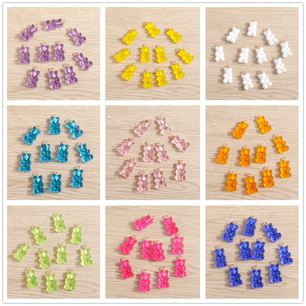 Tusember 20pcs/lot Gold Pin Resin Gummy Bear Charms for Jewelry Making Earrings Necklace Bracelet DIY Key Chain Pendant Crafts