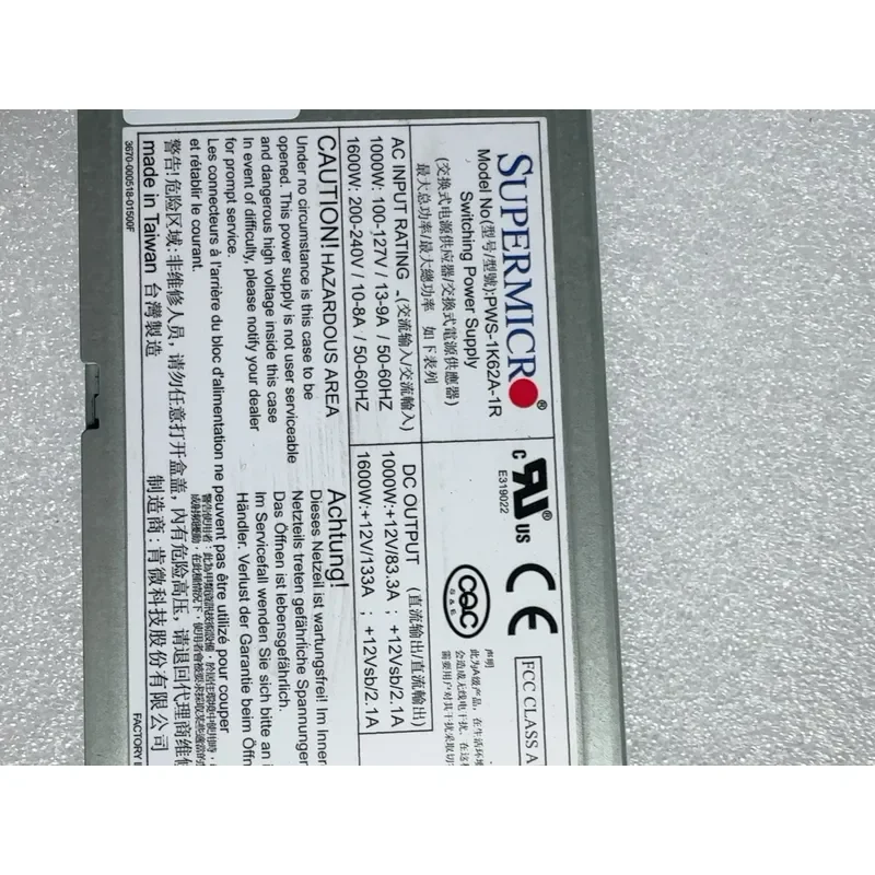 for Ultramicro PWS-1K62A-1R 1600W Power Supply Unit Compatible with 2023US-2 Model High Efficiency Stable Output