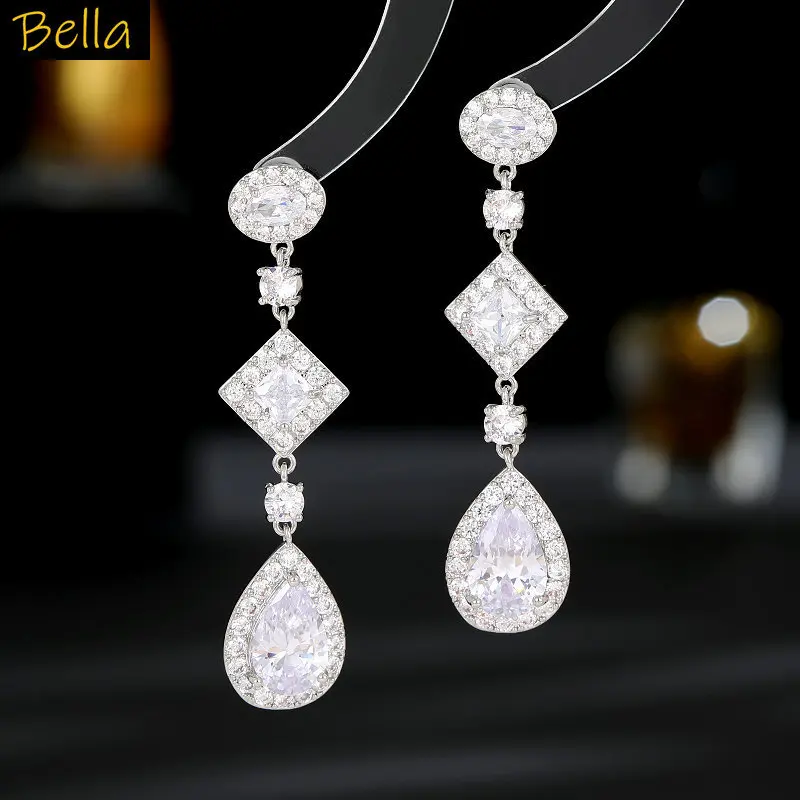 أقراط طويلة باللون الأخضر والأبيض والأرجواني مجوهرات الزركونيا لحفلات العشاء أقراط نسائية أنيقة #4