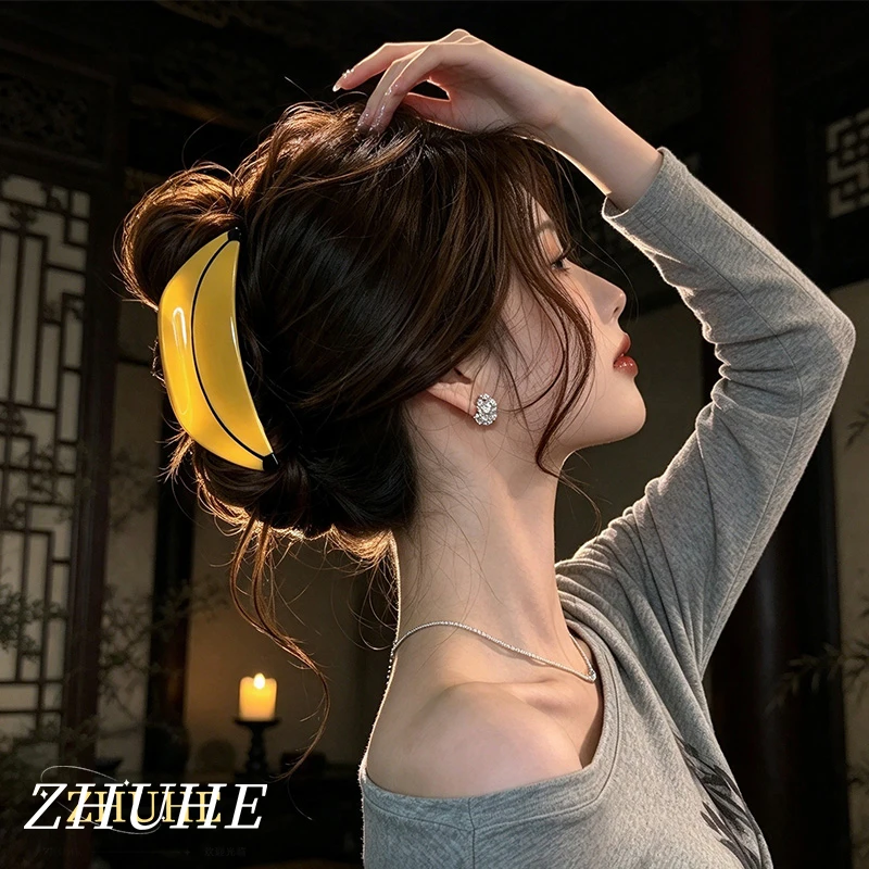 Large Banana Shaped Hair Claw, Jewelry Accessories For Women Men, Acrylic Material Non-slip Hair Grab For Messy Bun Hairstyle