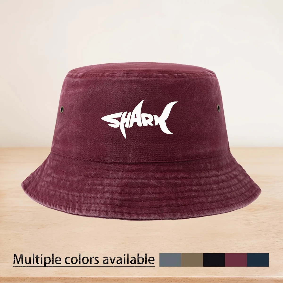 Fisherman Hat with SHARK Font Pattern, American Fresh Morandi Casual Style Fishing Cap Easy to Clean Comfortable Breathable Dura