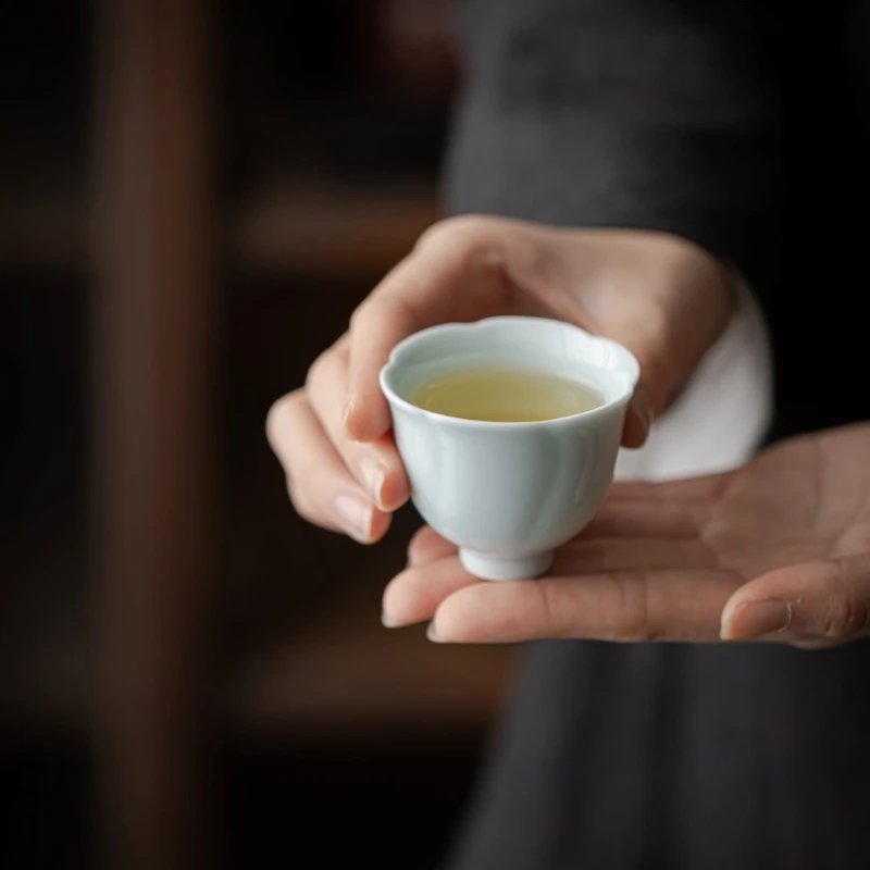 كوب زهور من السيراميك بلون سادة فنجان شاي كوب شاي كوب واحد إطار رفيع منزلي سيلادون شاي بورسلين أبيض كوب شاي ليتاريتي #4