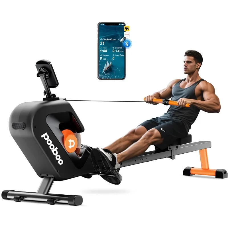 Máquina de remo pooboo, remo magnético máximo de 350 LBS con monitor LCD, soporte para tableta, remo mejorado para uso doméstico