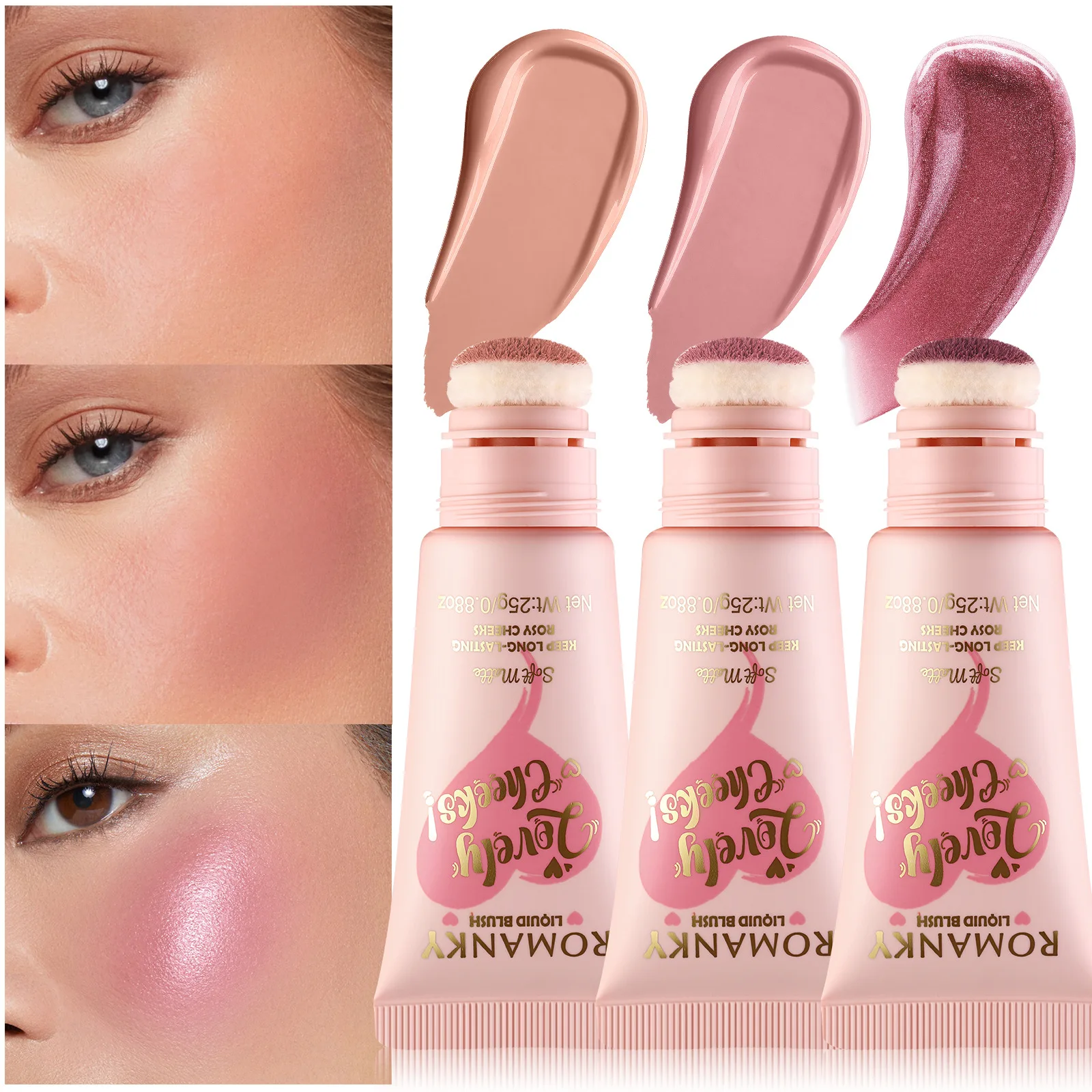 Velvet Skin-Feel 6-Color Blush (Sponge Head): Moisturizing Low-Light, Easy Color, Pearl Shimmer – For Lips & Cheeks
