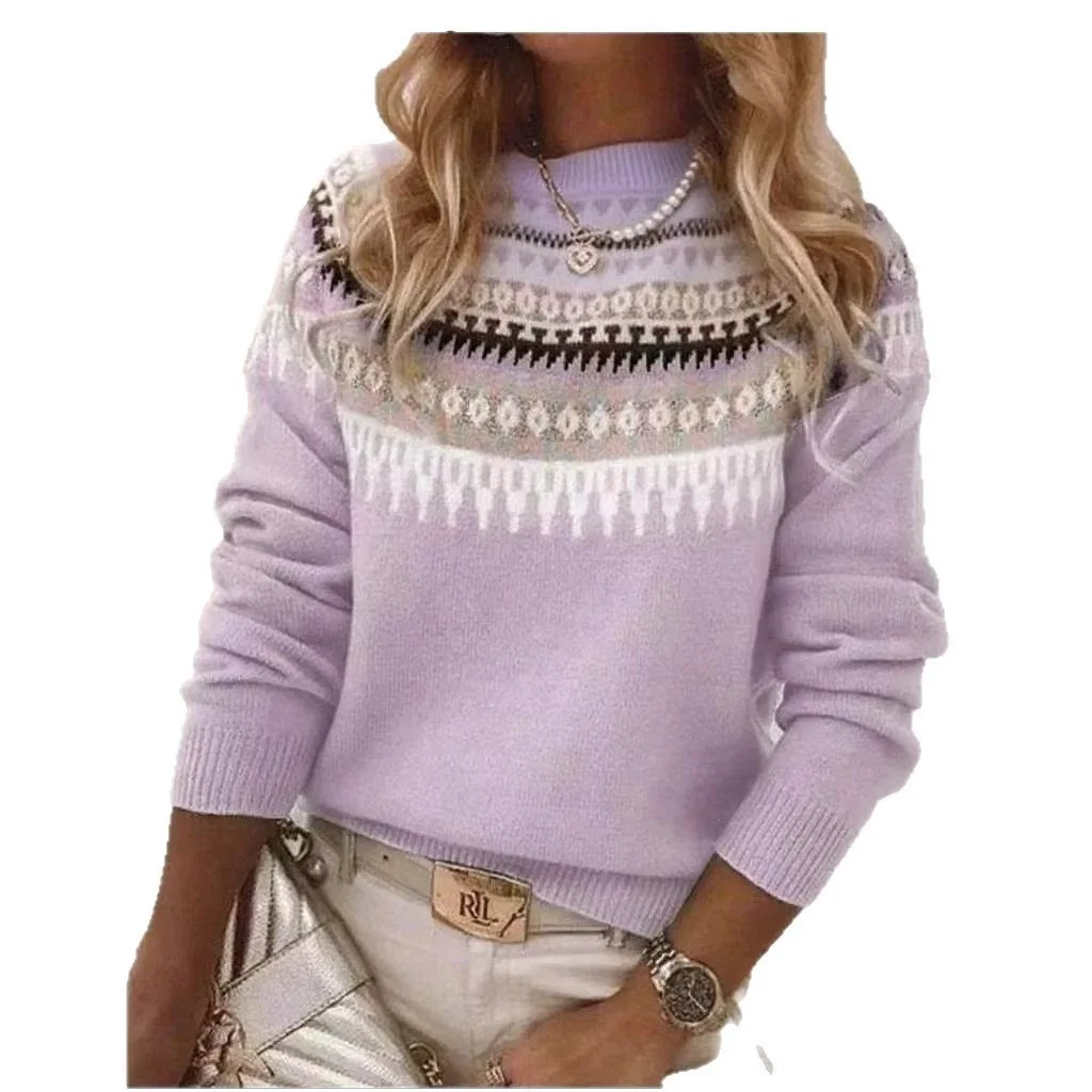 2025 New Women Round Neck Color Block Loose Pullover Sweater Dress Multi Color Elegant Design Fashion Versatile Trendy