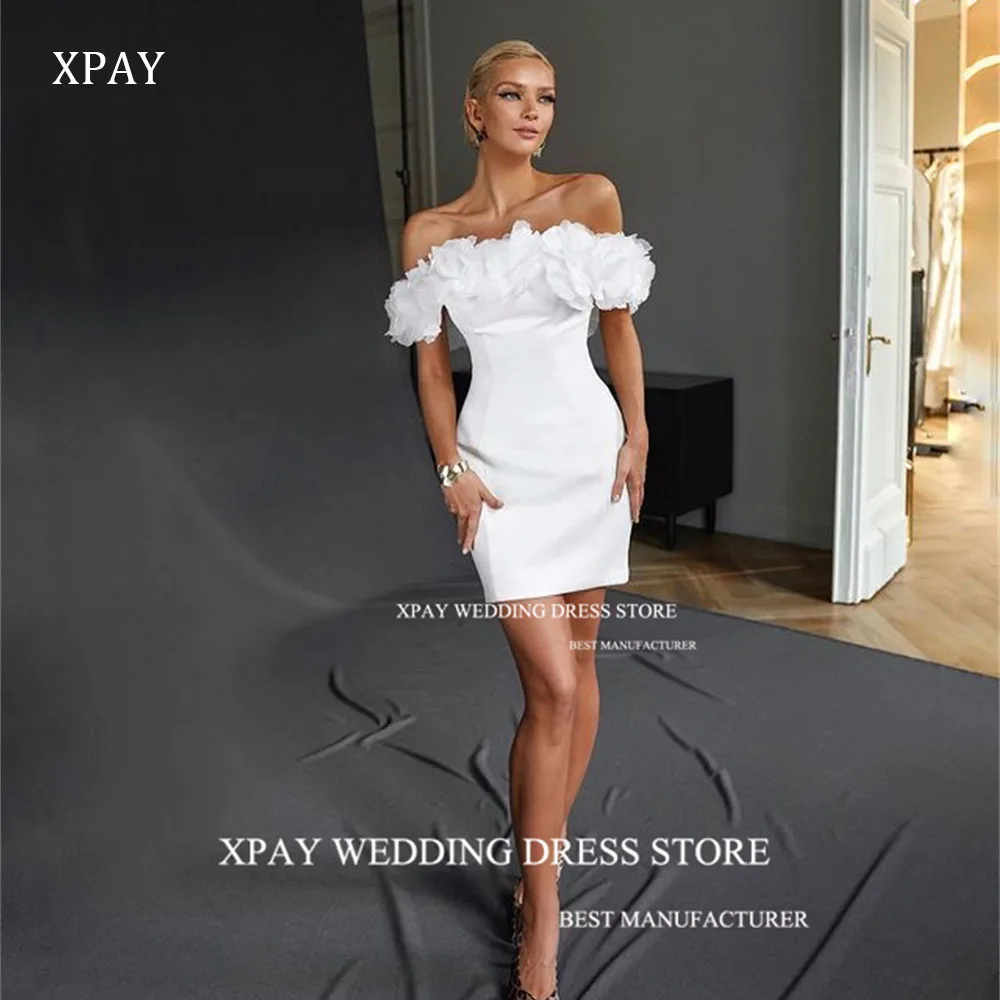 

XPAY Strapless White Short Wedding Dresses Ruffles Strapless 2024 3D Flowers Sweetheart Mini Dress Bride Gowns vestidos de novia