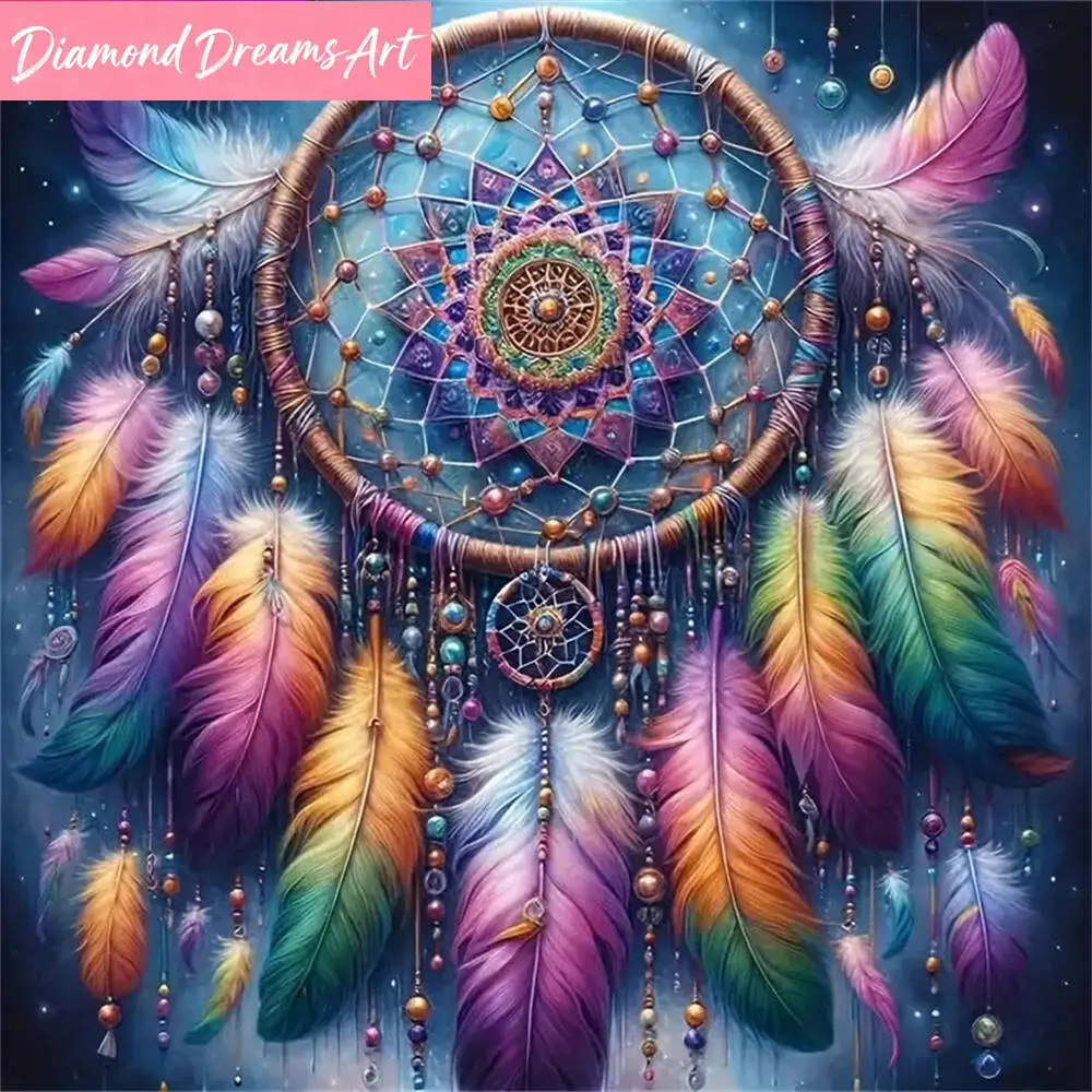Diamant-Mosaik Traumfänger Landschaft DIY Kreuzstich Diamantmalerei Feder Vollquadratisch Rund Wanddekoration, Rahmenlos
