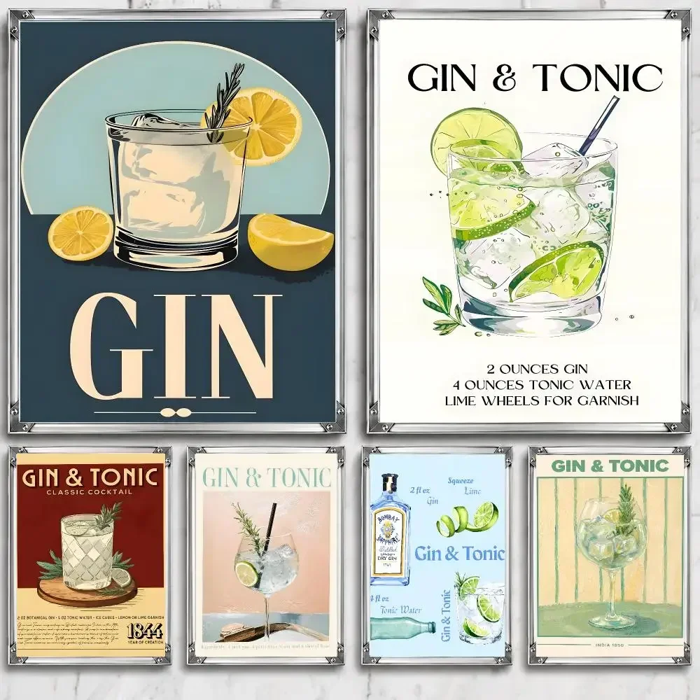 Beverage G-Gin and Tonic Poster Self Adhesive Wall Decor Waterproof Removable for Bedroom Living Room bar Gift
