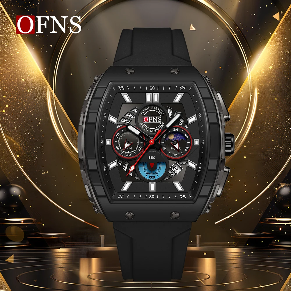OFNS New 1203 Fashionable Men's Electronic Quartz Watch Three Eye Six Pin Chronograph Waterproof Night Light Men's Quartz Watch