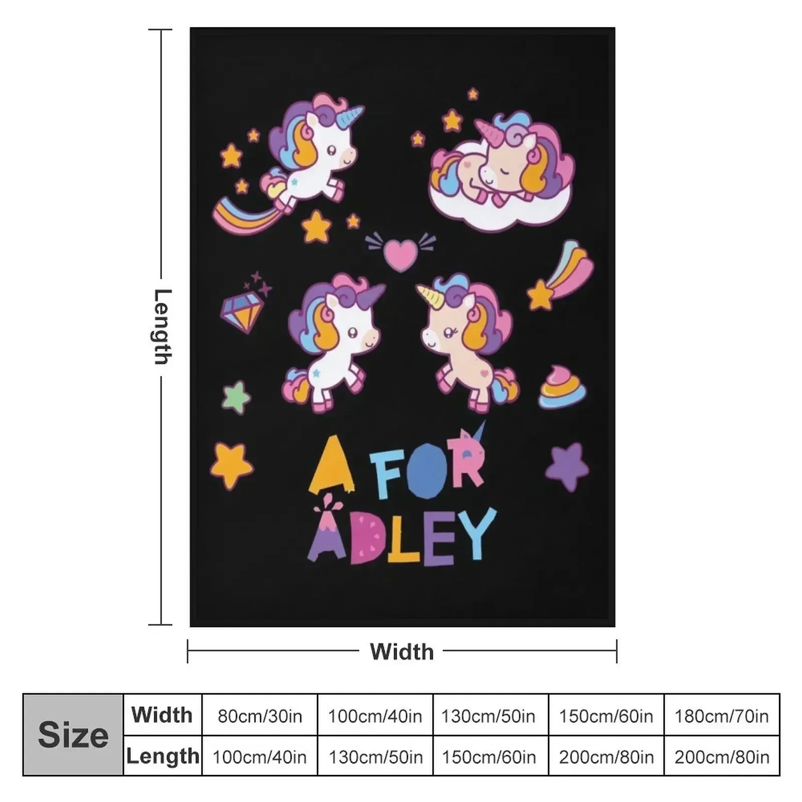 kawai girl a for adley unicorns funny cartoon81 Throw Blanket couch cozy soft plush fuzzy picnic outdoor blanket
