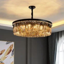 Luces colgantes de cristal E14 para comedor, mesa de centro, dormitorio, candelabro, accesorio de lujo moderno, dorado y negro