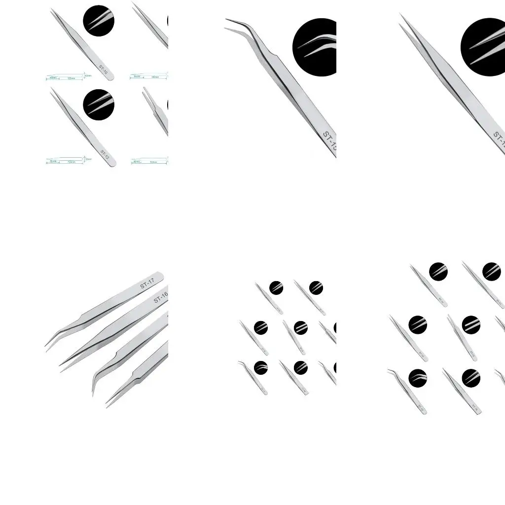  Tools Tweezers Stainless Steel Anti-Iodine Long Forceps 12-14CM Straight Head Elbow Tweezers Set Stainless Steel