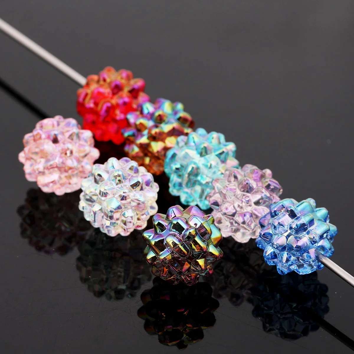 7pcs Random Color 1.5cm Aurora Spike Ball Acrylic Beads DIY Handmade Bracelet Jewelry Craft Supplies