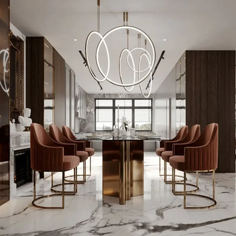 เก้าอี้ทานอาหารสไตล์อิตาลีเรียบง่าย เก้าอี้อ่านหนังสือสแตนเลสทันสมัยสำหรับพักผ่อน เก้าอี้ผ้าสำหรับโรงแรม