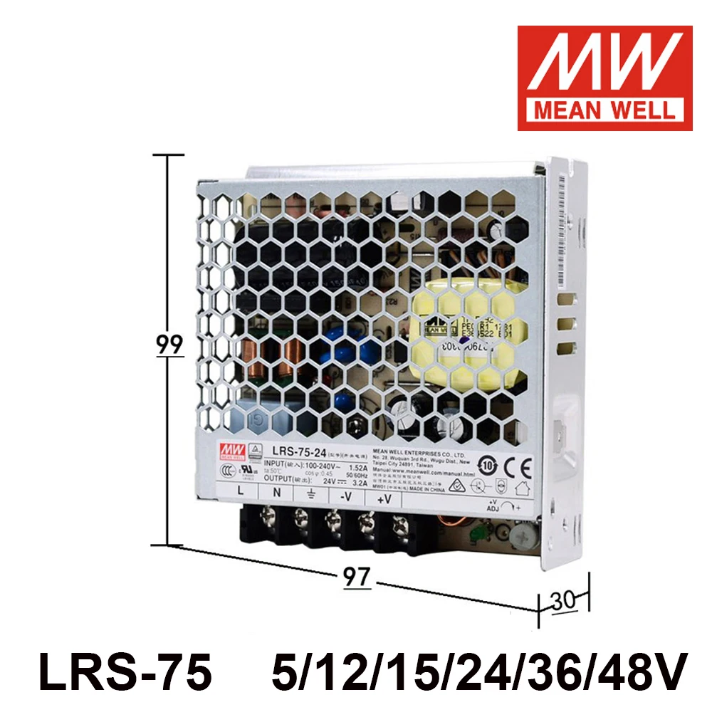 

MEANWELL LRS-75 75W 5V/12V/15V/24V/36V/48V Регулируемый импульсный источник питания с одним выходом LRS75, модуль стабилизатора напряжения