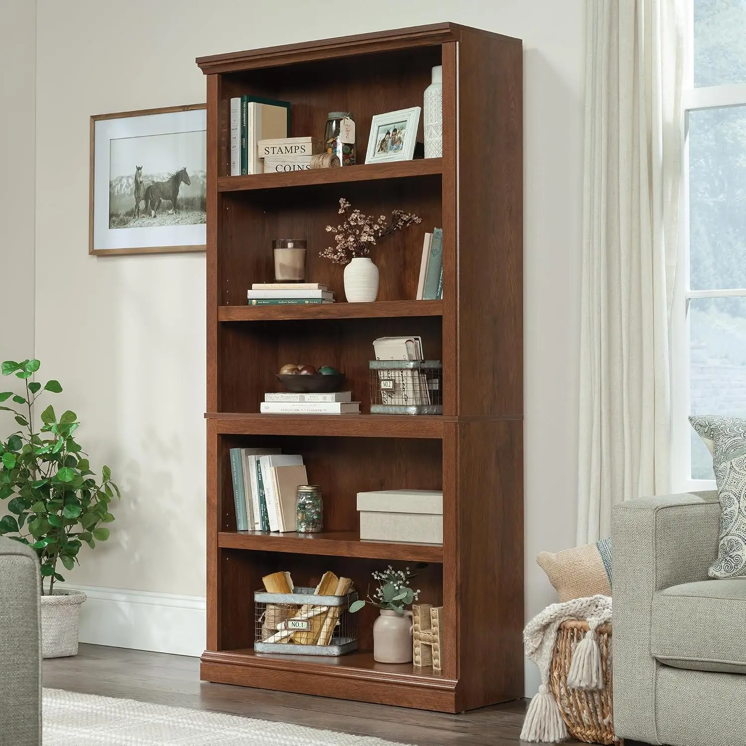 5-Shelf Split Bookcase, Oiled Oak Finish, Customized