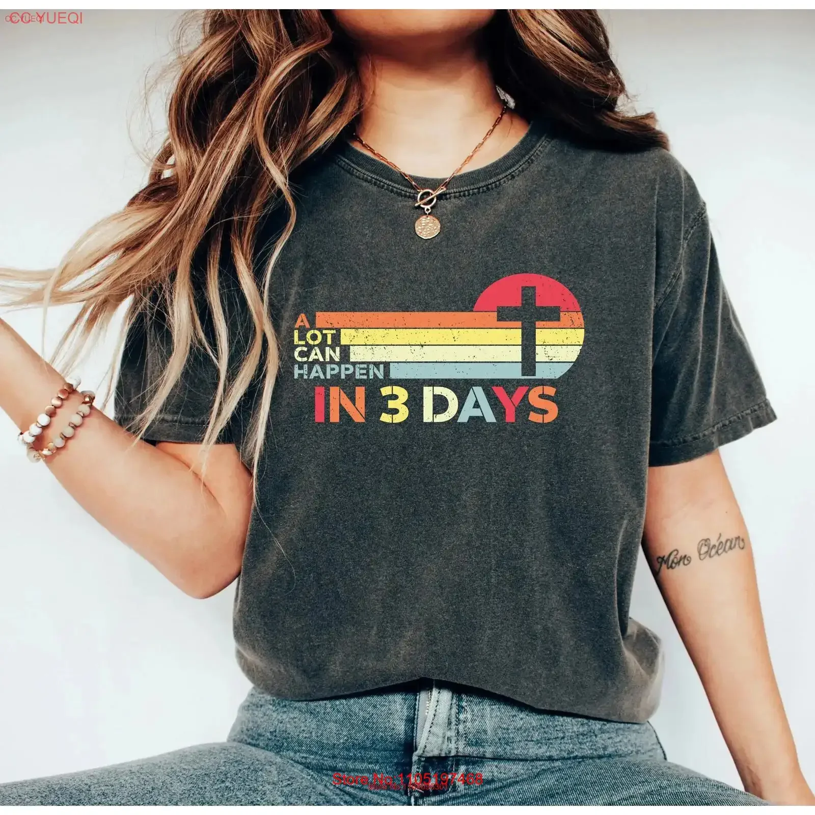 تي شيرت عيد الفصح مرتفع عتيقًا لجمعة الجمعة الجيدة، يمكن أن يحدث الكثير في 3 أيام عتيقة مغسولة للجنسين قابلة للتنفس وأنيقة وناعمة