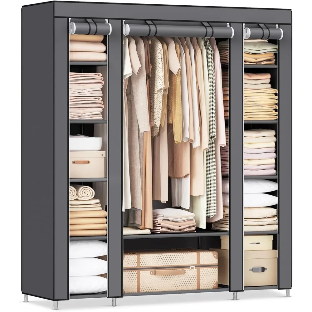 

Closet Wardrobe, Portable Closet for Bedroom, Clothes Rail with Non-Woven Fabric Cover, Clothes Storage Organizer