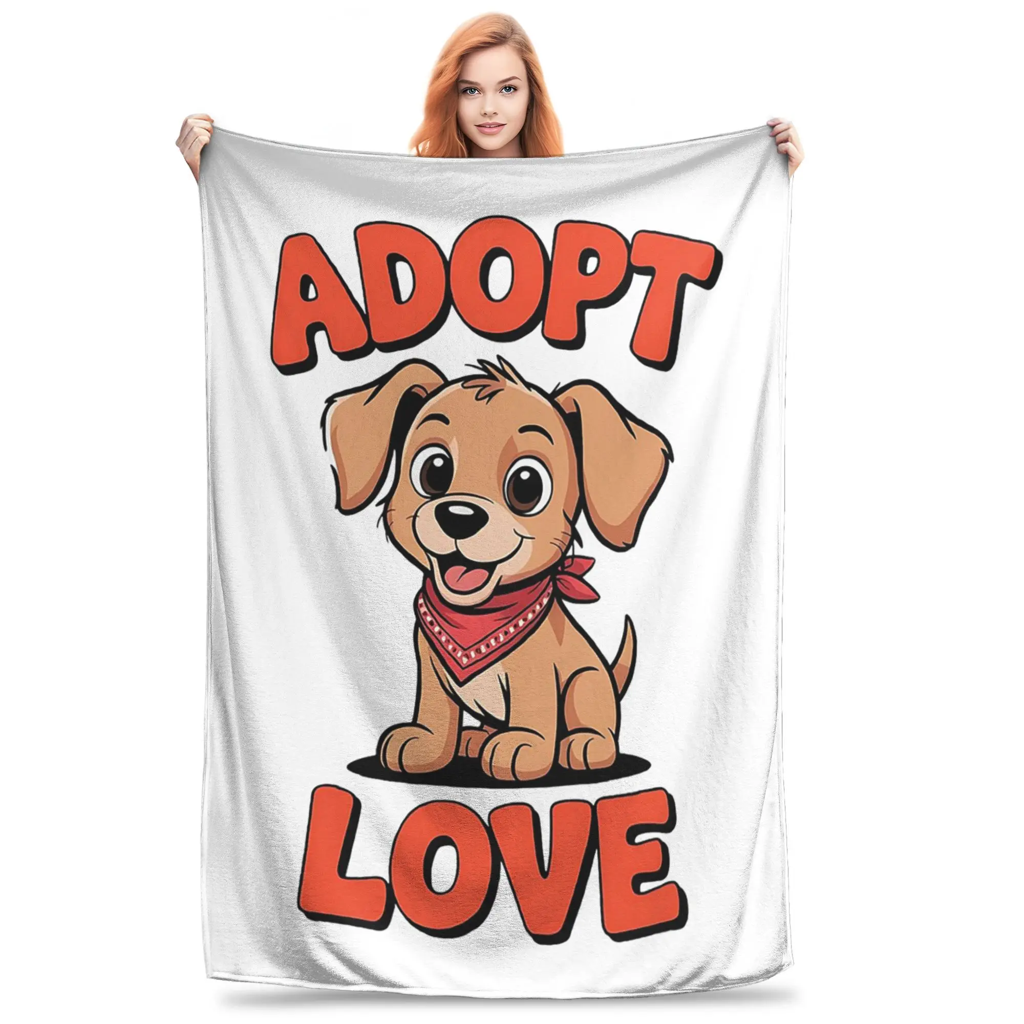 Cute Puppy Adopt Love Rescue Dog Blankets Super Soft Flannel Sofa Throw Blanket for Home Bedroom Travel Throws Bedspread Quilt