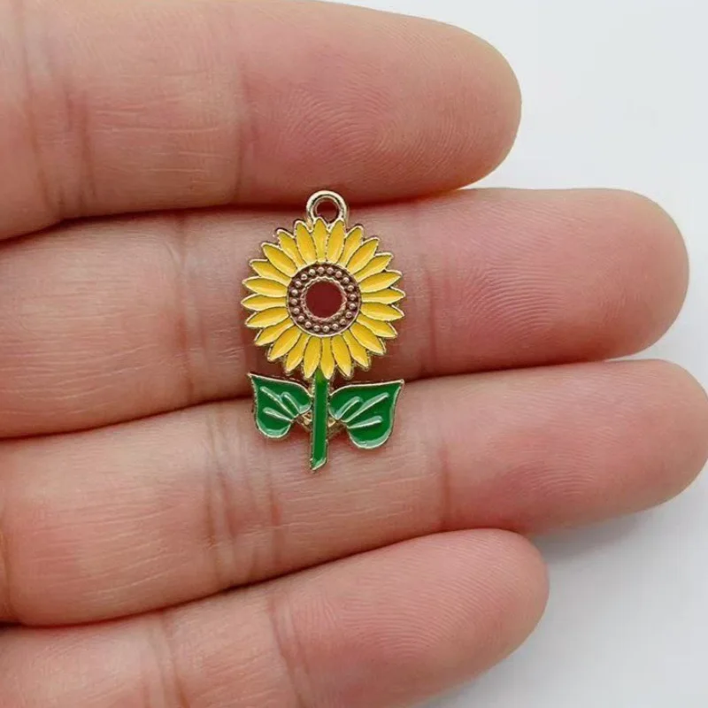 12pcs Alloy Series Drip Oil Sunflower Pendant Accessories Handmade DIY Pendant Bracelet Necklace Keychain Making view 3