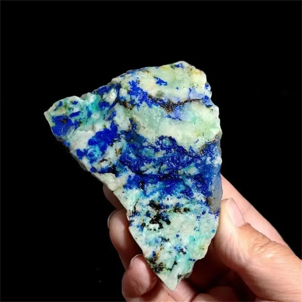 Natural Raw Azurite Malachite Geode Specimen with Quartz Crystal Cluster Mineral Stone for Collection Research Display