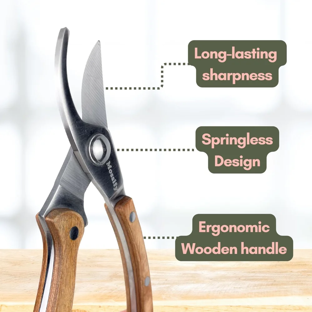 Premium Stainless Steel Pruning Shears with Wooden Handle – Hand Pruners, Plant Clippers – Sharp Garden Tool