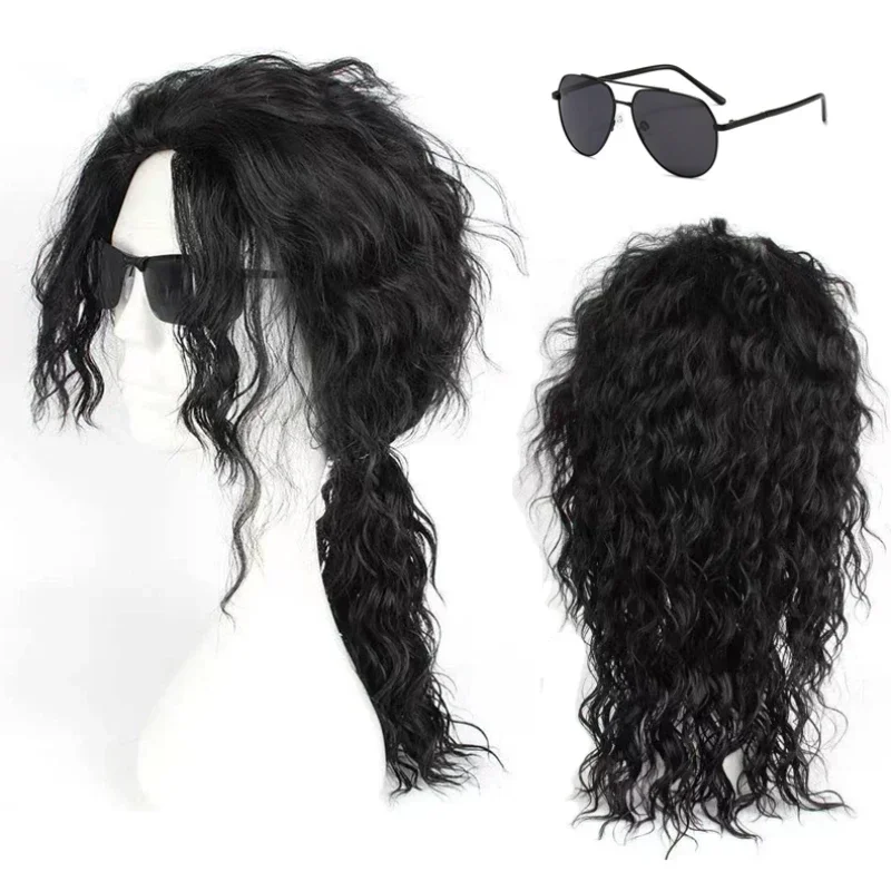 Anime Michael Jackson Cosplay Michael Cosplay Black Wig Michael Role Play Medium Long Curly Black Hair Wig Halloween Cos Wigs