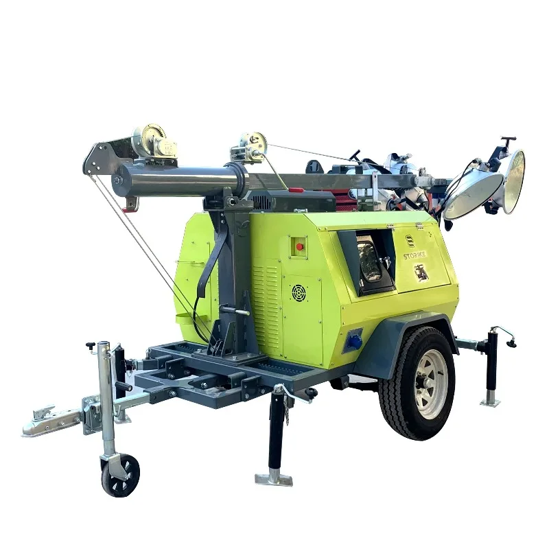 9m Mast 4x1000w Towable Mobile Light Tower Diesel Generator with 7 5kw Luminous Lamp Metal Power Battery Lighting Engine Storage