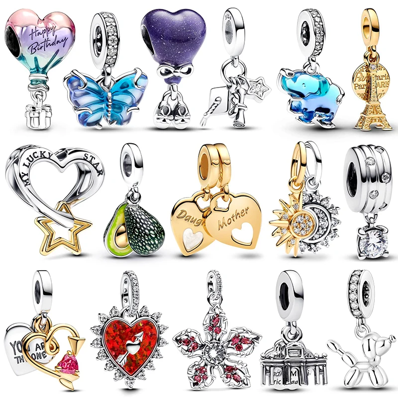 Breloques Pandora 925 originales avocat or Rose coeur balancent perles convient aux Bracelets collier pour femmes charme argent 925 luxe bijoux à bricoler soi-même