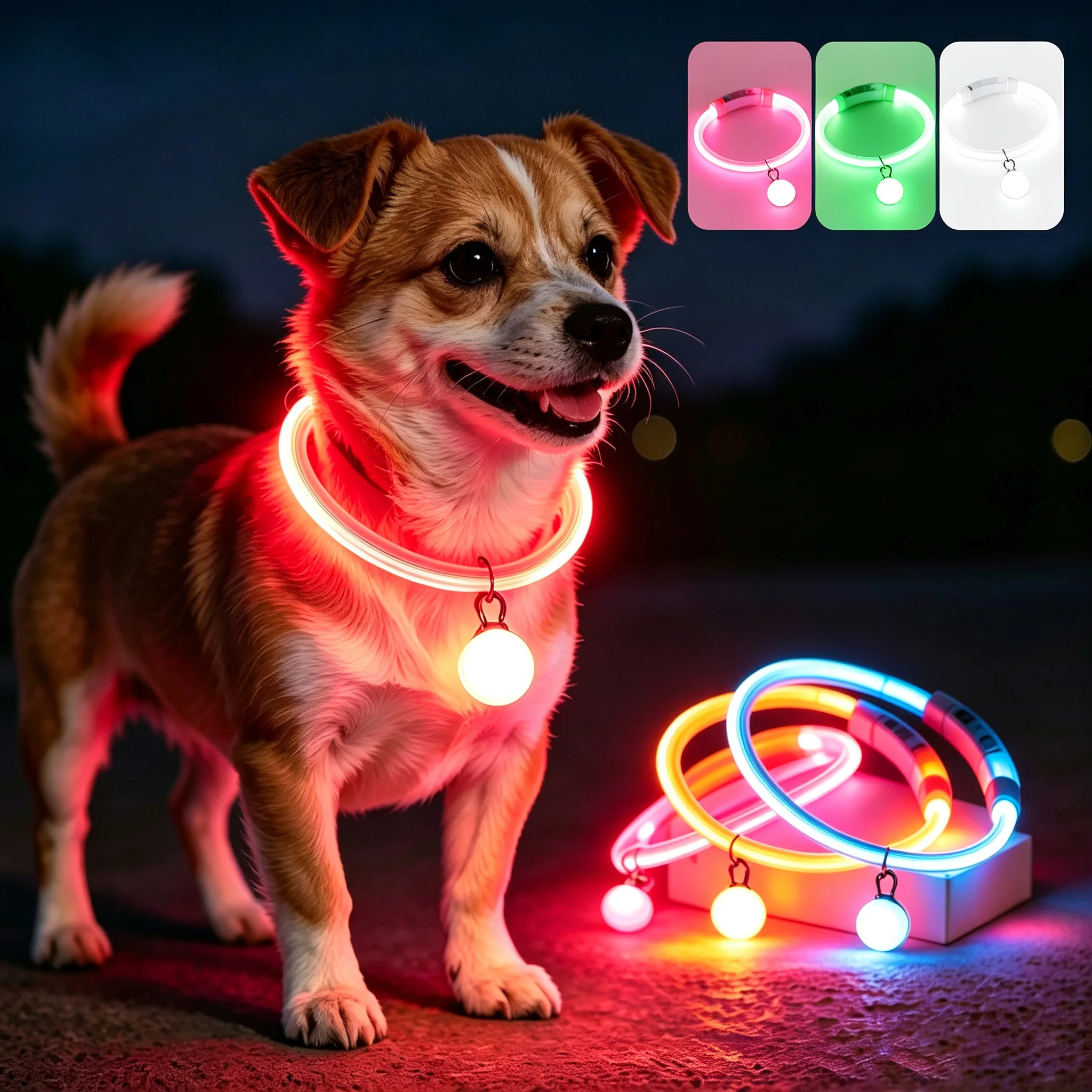 USB Rechargeable LED Dog Luminous Collar With Luxury Light Detachable Pendant Glow Waterproof Cuttable Pet Night Safety Collar