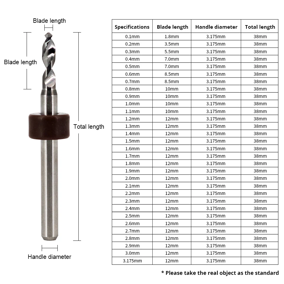 Vesttools-grupo de bocados de broca do carboneto, PWB, para a placa de circuito da cópia, mini perfuração do cnc, 0.1mm, 0.5mm, 1mm, 2.0mm, 2.5mm,