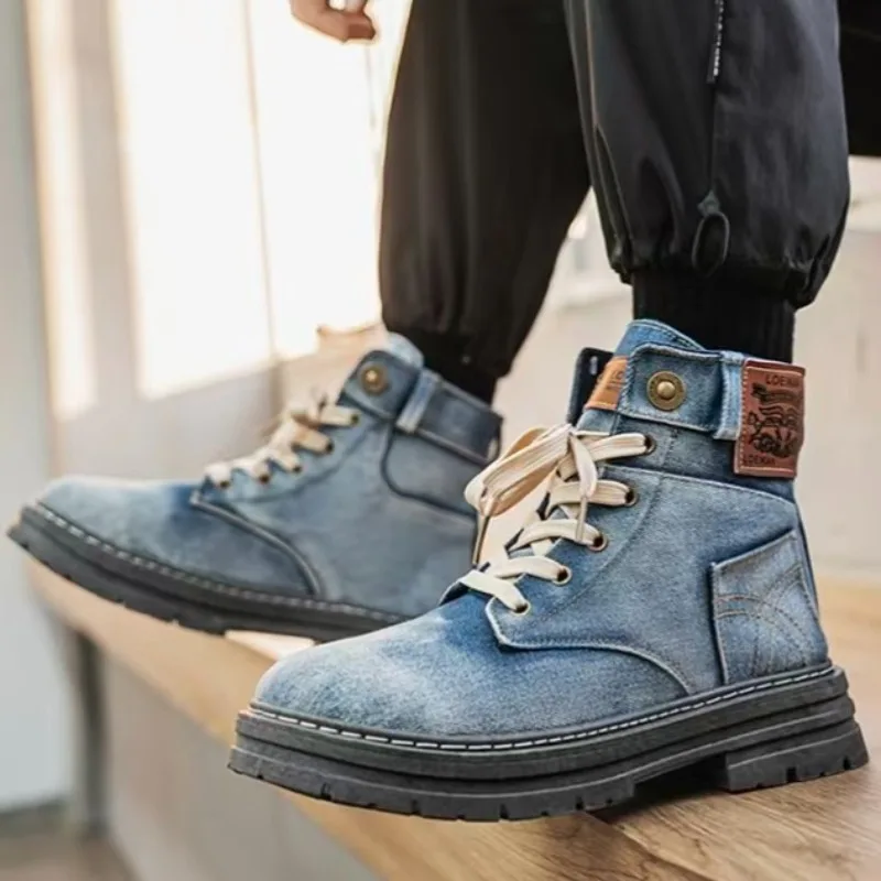 Men's High Top Denim Boots, Casual Sports Shoes, Trendy and Fashionable Men's Boots 2026 Large Men's Shoes
