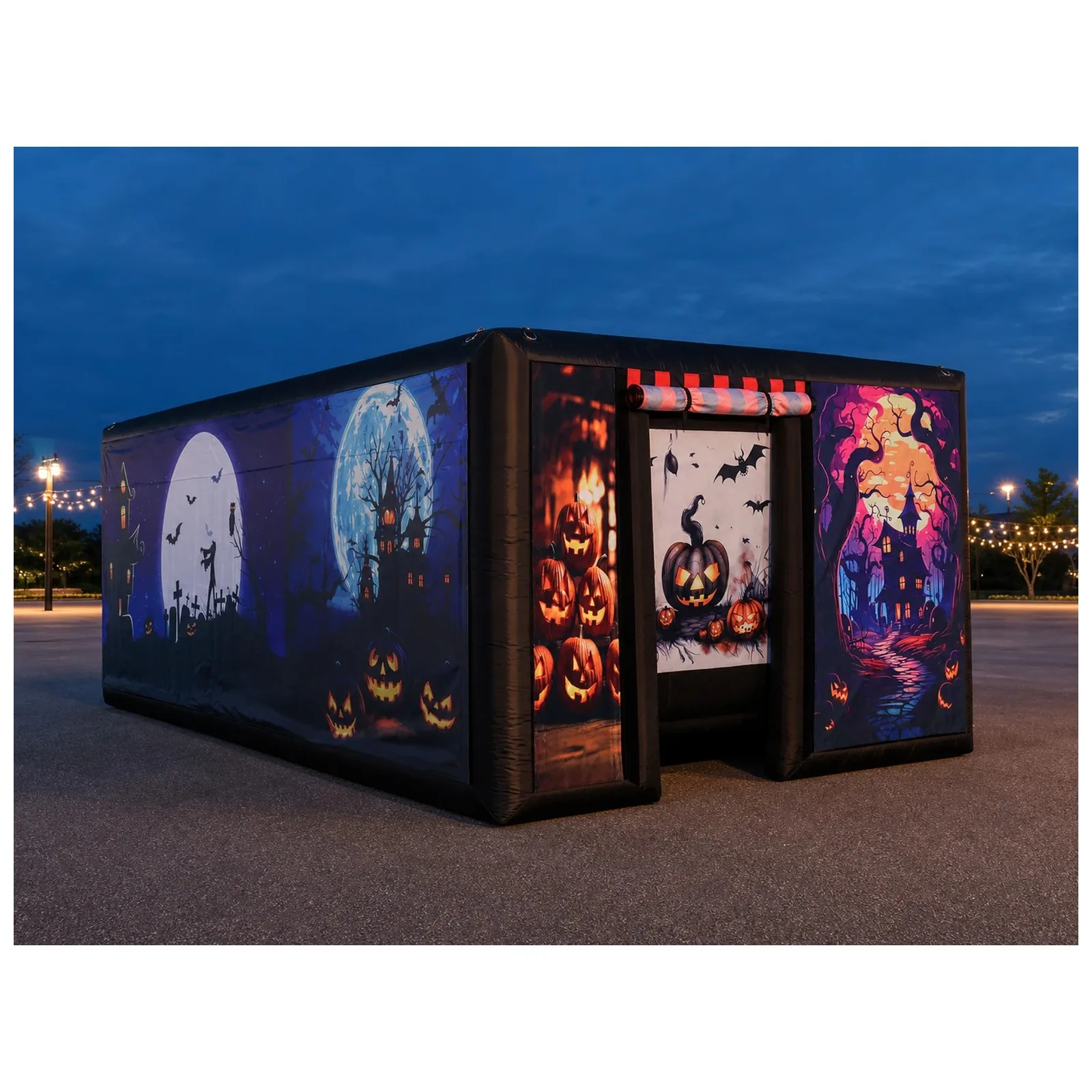 Inflatable Maze 6X6m 20X20ft Black Illustrated Halloween Covered with Blower Sports Challenge Party Events Kids and Adults