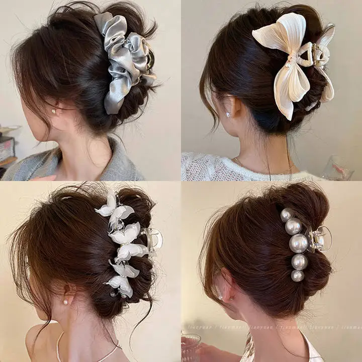 

Satin Pleated Large Shark Clip 2026 New Luxury Back Head Hair Claw Elegant Solid Hair Accessories for Women Daily Commute Party
