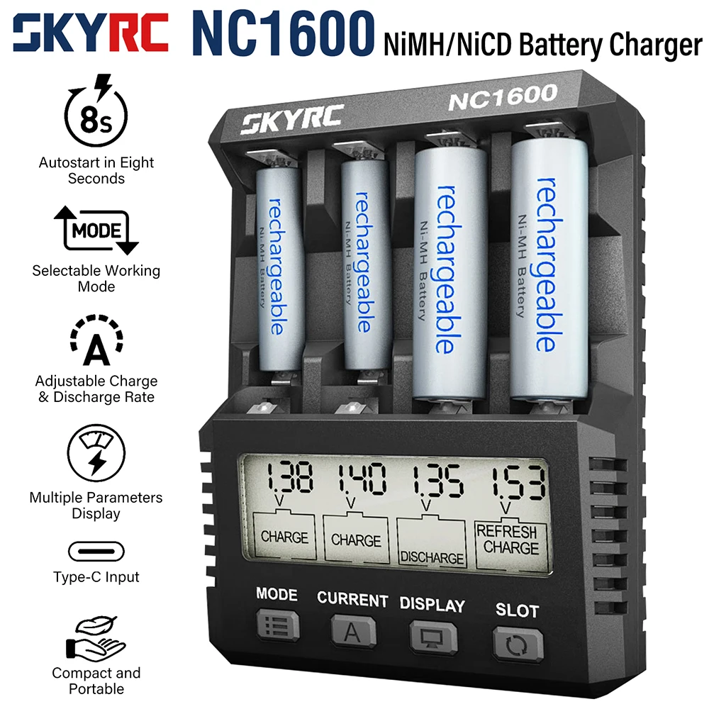 

SKYRC NC1600 AA/AAA Battery Charger 15W 4 Independent Slots 3 Working Modes Battery Charger