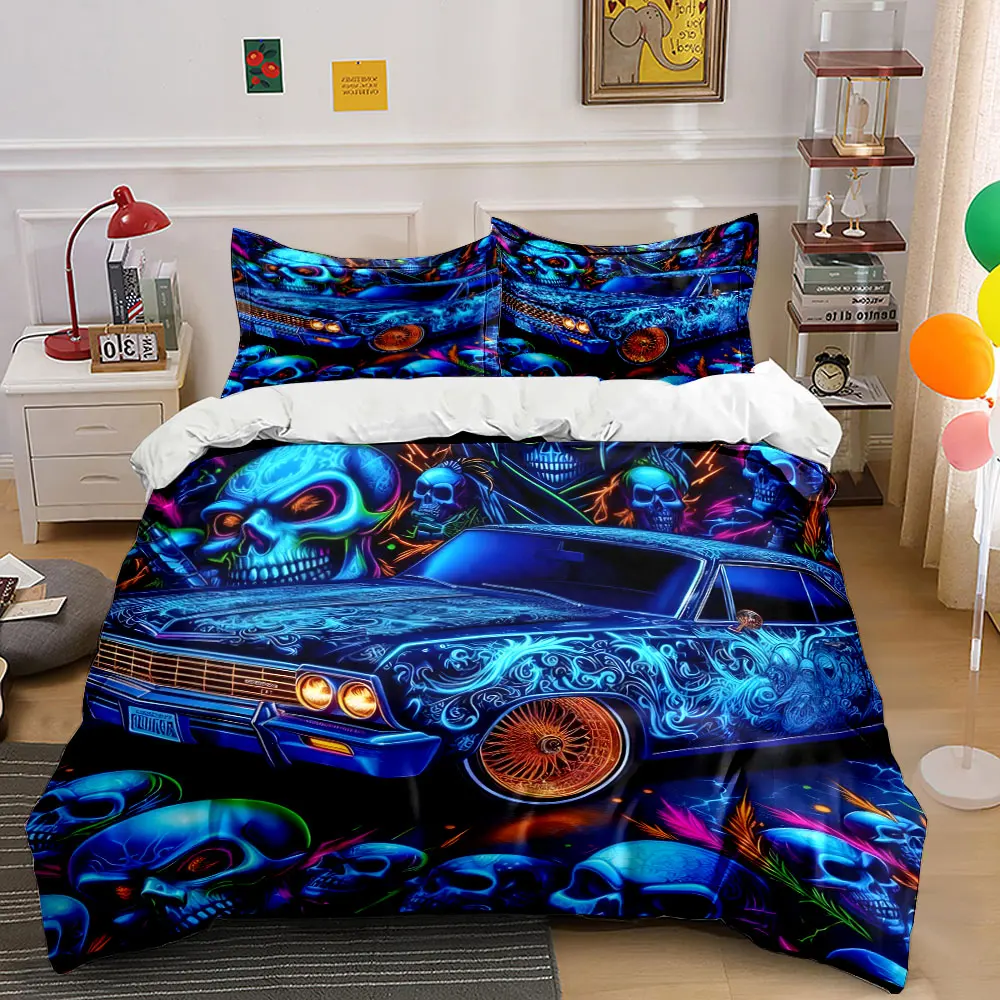 Stylish skull art car design Print Soft Comfortable Duvet Cover Bedding Set Included 1*Duvet Cover 2*Pillowcases Luxury gifts