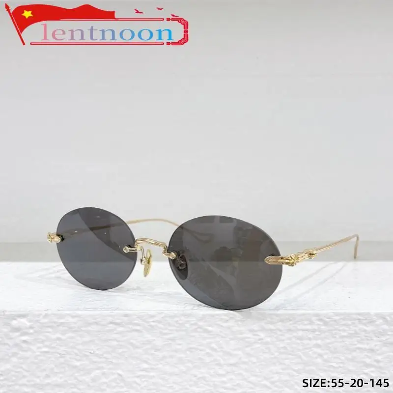 New Fashion Rimless Sunglasses Women Men Brand Designer Classic Trend Oval Pure Titanium Star Blog Luxury Sun Glasses UV400