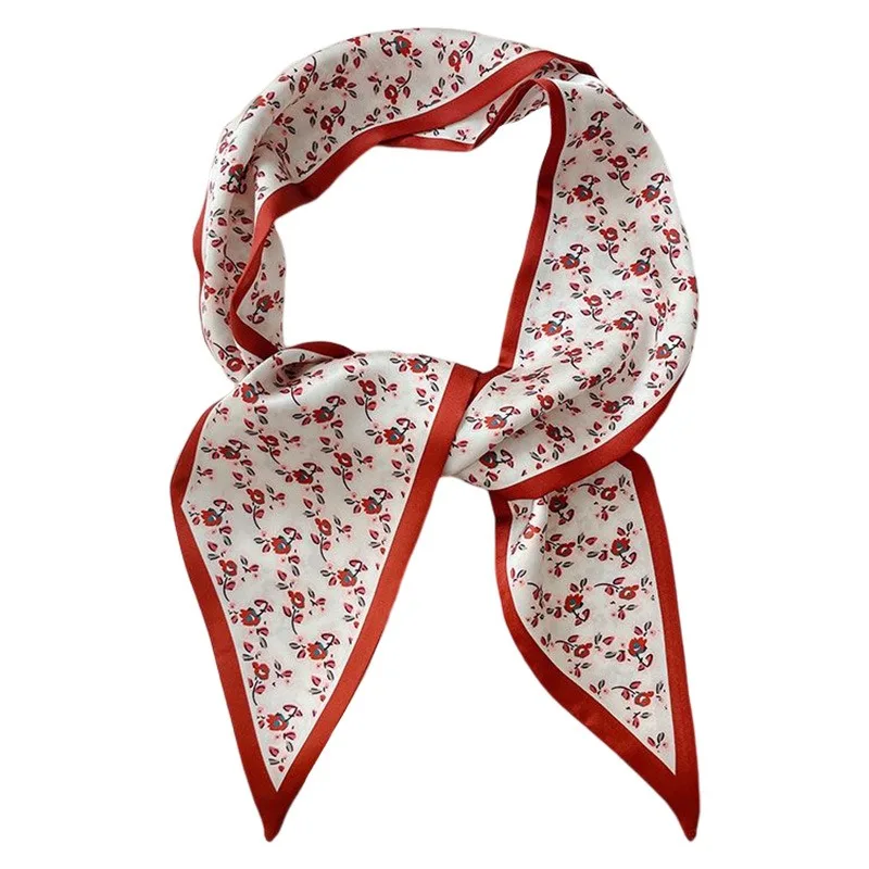 Women Fashion Red Floral Scarf New Style Multi Functional for Bag Binding Hair Band and Neck Scarf Elegant Sweet Decor Accessory view 5